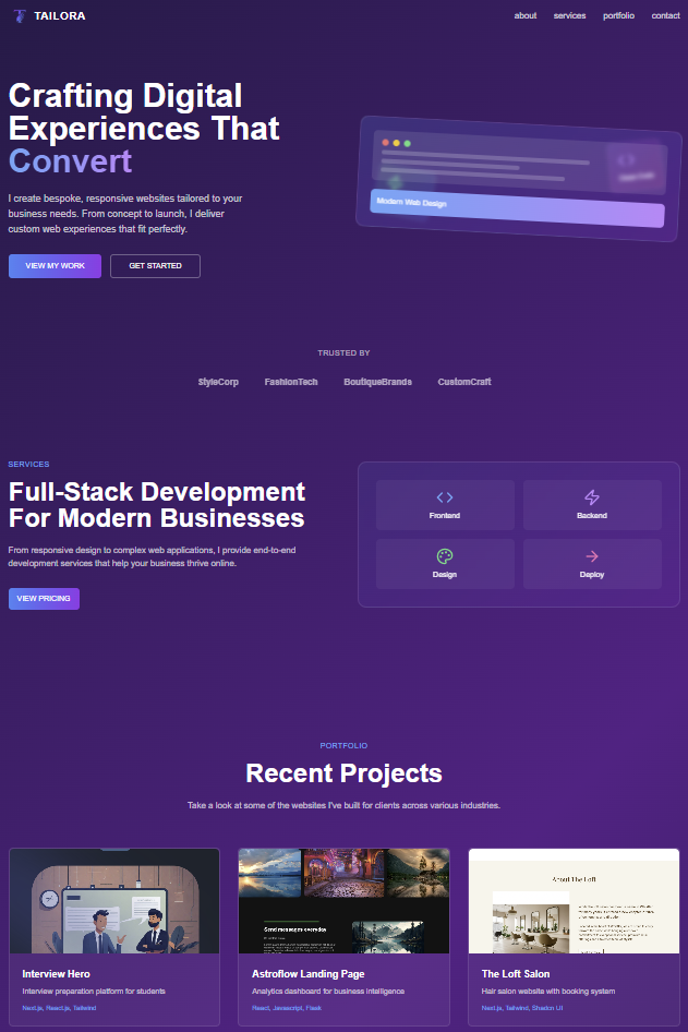 Tailora Portfolio Page